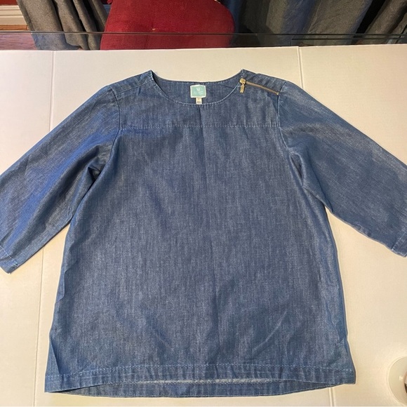 Martha Stewart Women's Everyday Zipper Denim 3/4 Sleeve Woven Top Medium Size - Picture 9 of 10
